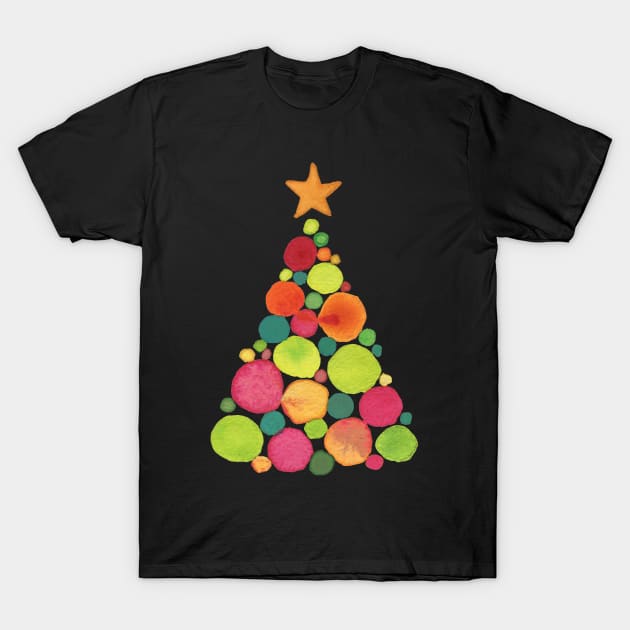 Pretty Painted Watercolor Holiday Christmas Tree T-Shirt by Dibble Dabble Designs